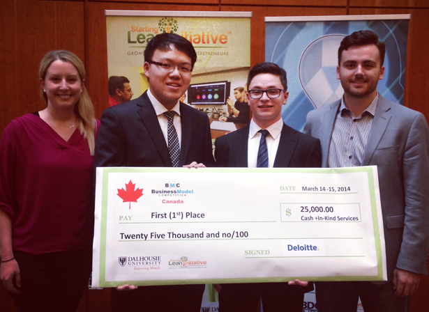 From left to Right: Laurier's Megan Piticco, Teknically's Brandon Chow and Andrew Paradi, and Laurier's Dave Inglis
