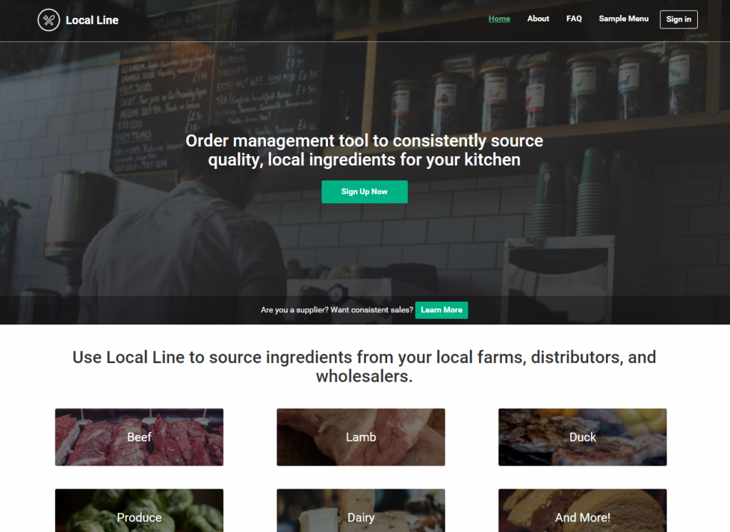 Local Line's new website, where chefs and suppliers can log in
